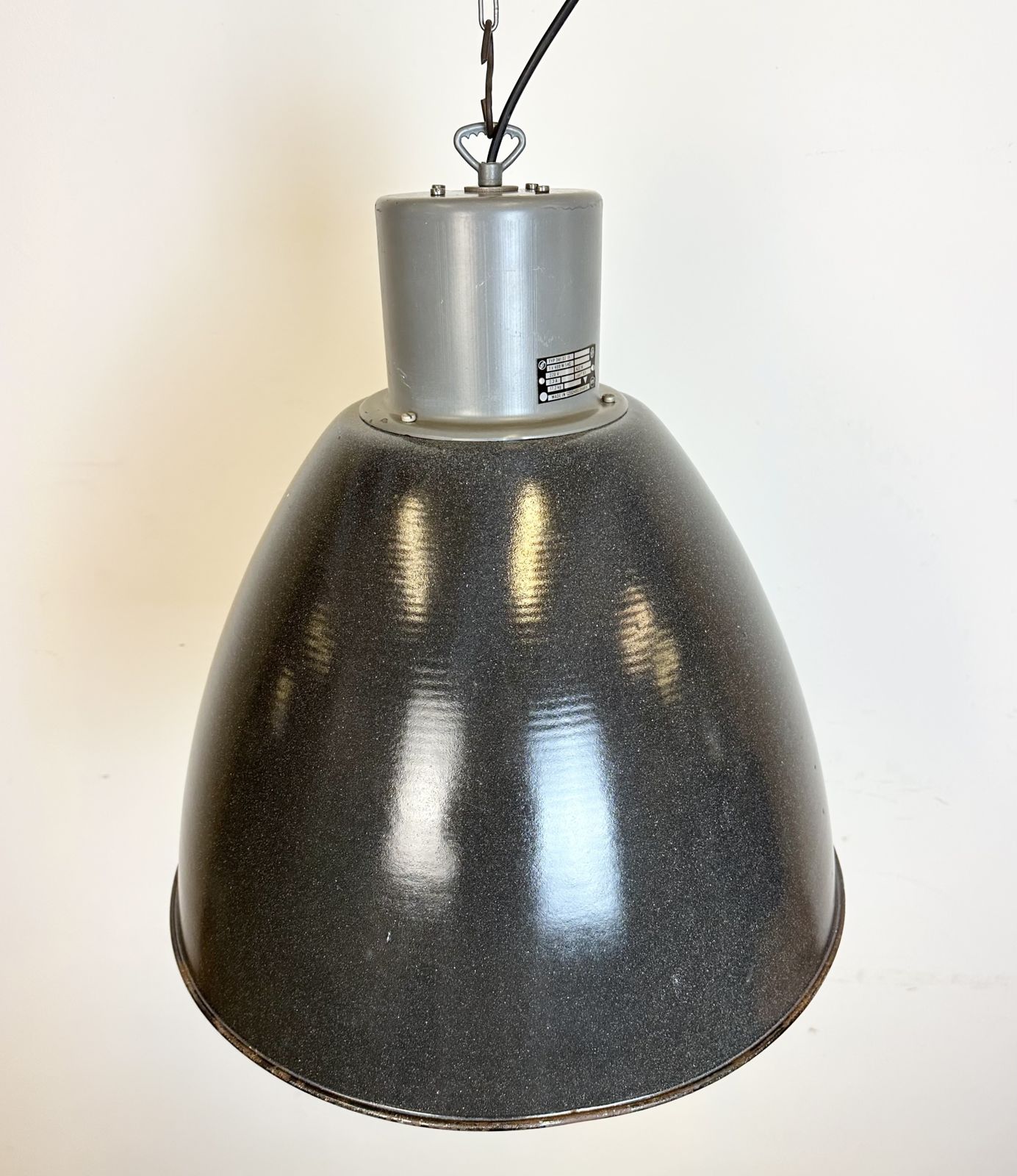 Large Dark Grey Enamel Industrial Factory Lamp From Elektrosvit, 1960s, 11x photo vintage