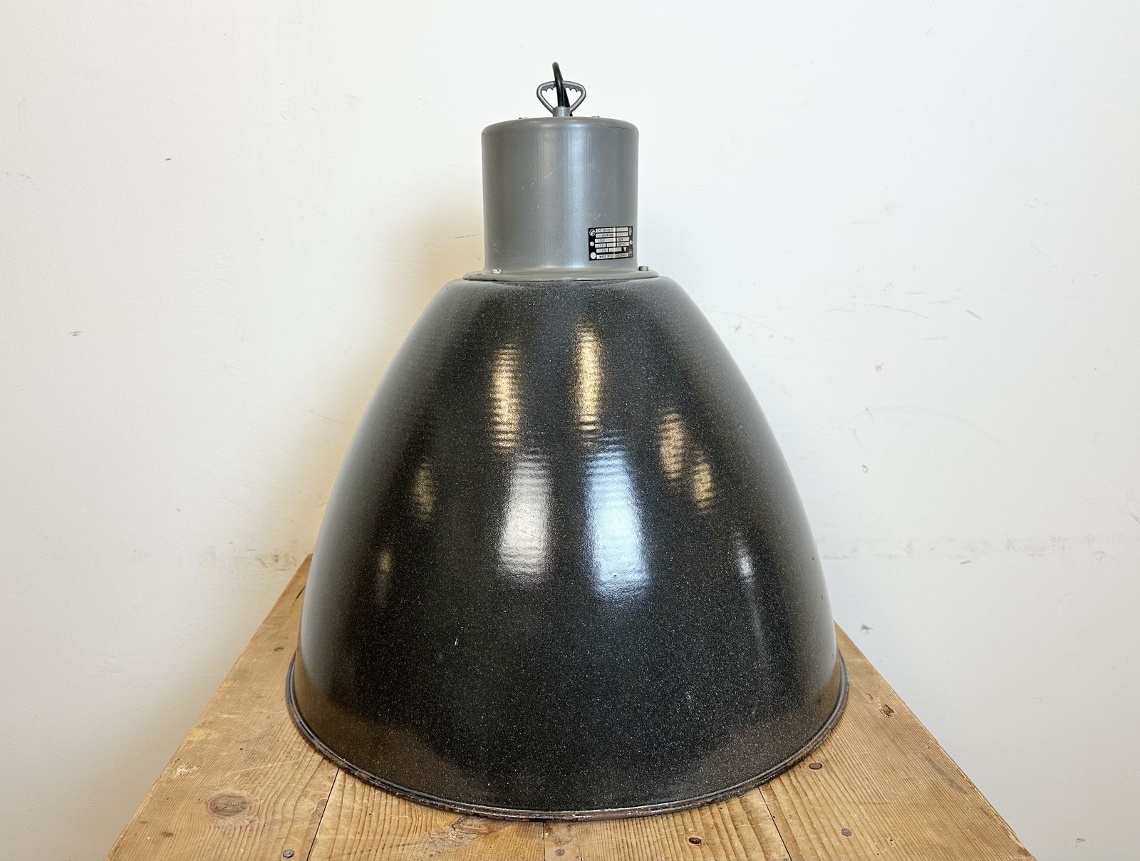 Lighting Large Dark Grey Enamel Industrial Factory Lamp From Elektrosvit, 1960s, 11x photo