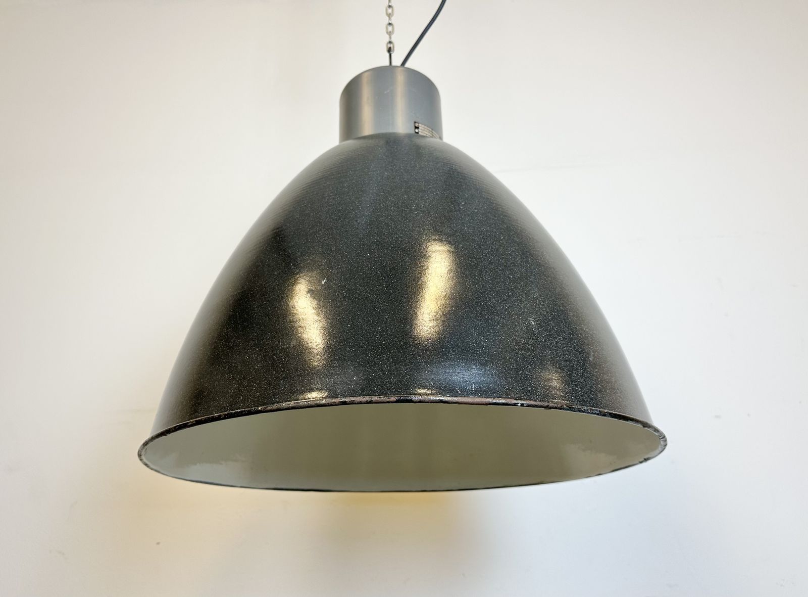199.0 Large Dark Grey Enamel Industrial Factory Lamp From Elektrosvit, 1960s, 11x photo