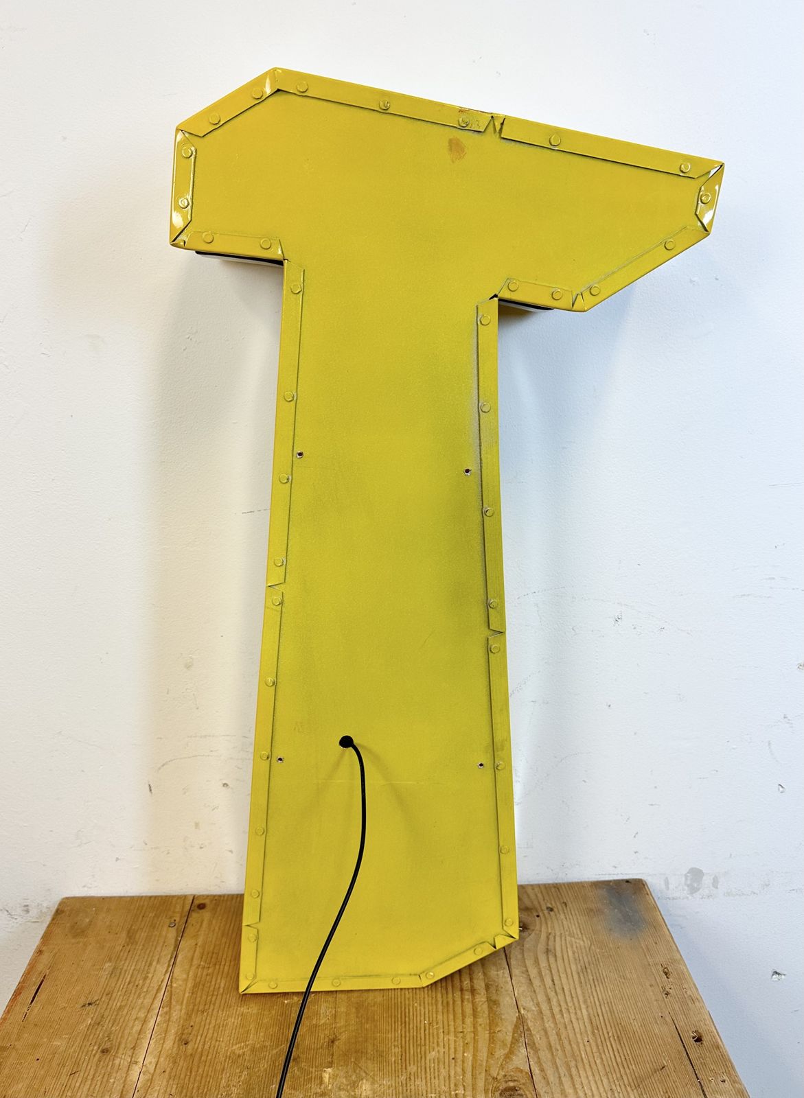 Home Decor Large Vintage Yellow Illuminated Letter T , 1980s photo