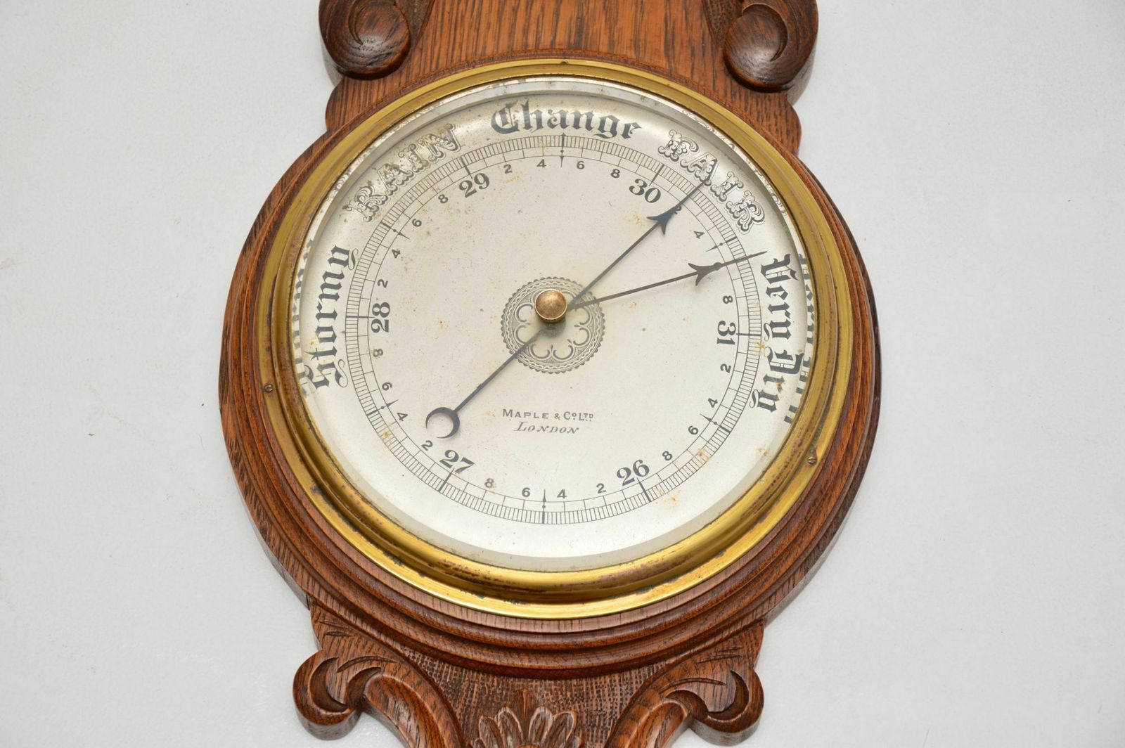Antique Victorian Carved Oak Banjo Barometer By Maple & Co photo Home Decor