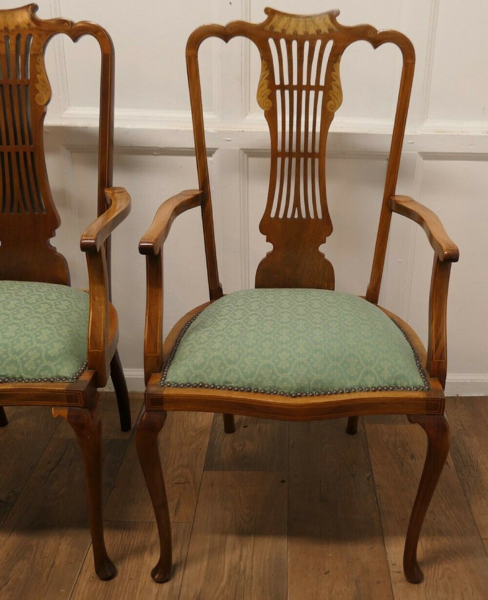 A Pair Of Elegant Edwardian Upholstered Arm Chairs photo for sale