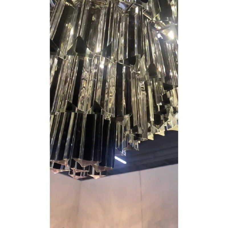 Contemporary Transparent And Black "Triedro" Murano Glass Chandelier photo for sale