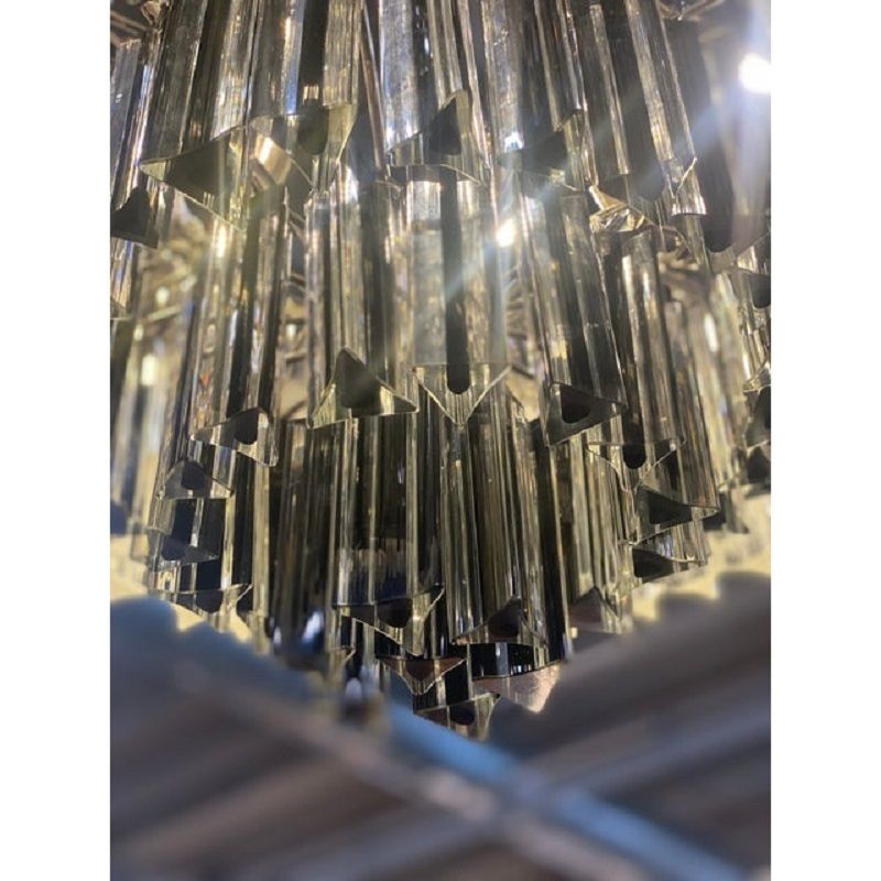 Contemporary Transparent And Black "Triedro" Murano Glass Chandelier photo vintage