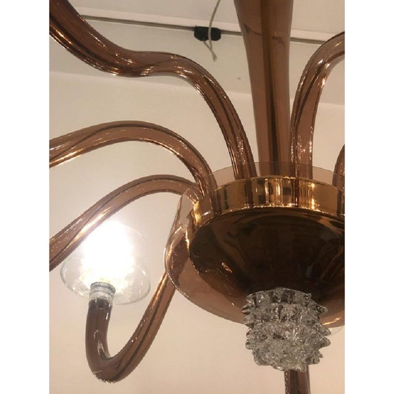 Contemporary Brown Murano Glass Chandlier With "Rostrato" Working Cup photo for sale