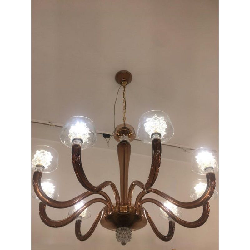 Contemporary Brown Murano Glass Chandlier With "Rostrato" Working Cup photo vinterior