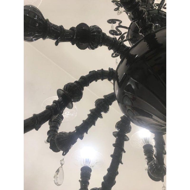 Contemporary Venetian Black Cà Rezzonico Murano Glass Chandelier With Crystals photo 15800.0