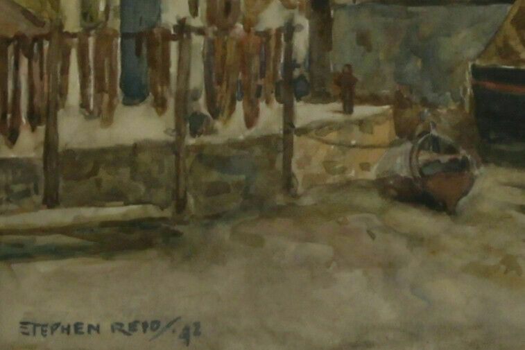 Watercolour By Stephen Reid. Fishing Boats In Dock photo for sale