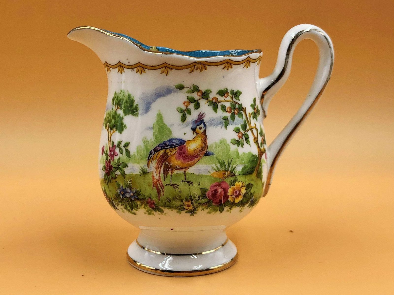 Vintage Royal Albert China Chelsea Bird Design Teal Creamer And Open Sugar Bowl Set. No. 839184. photo for sale