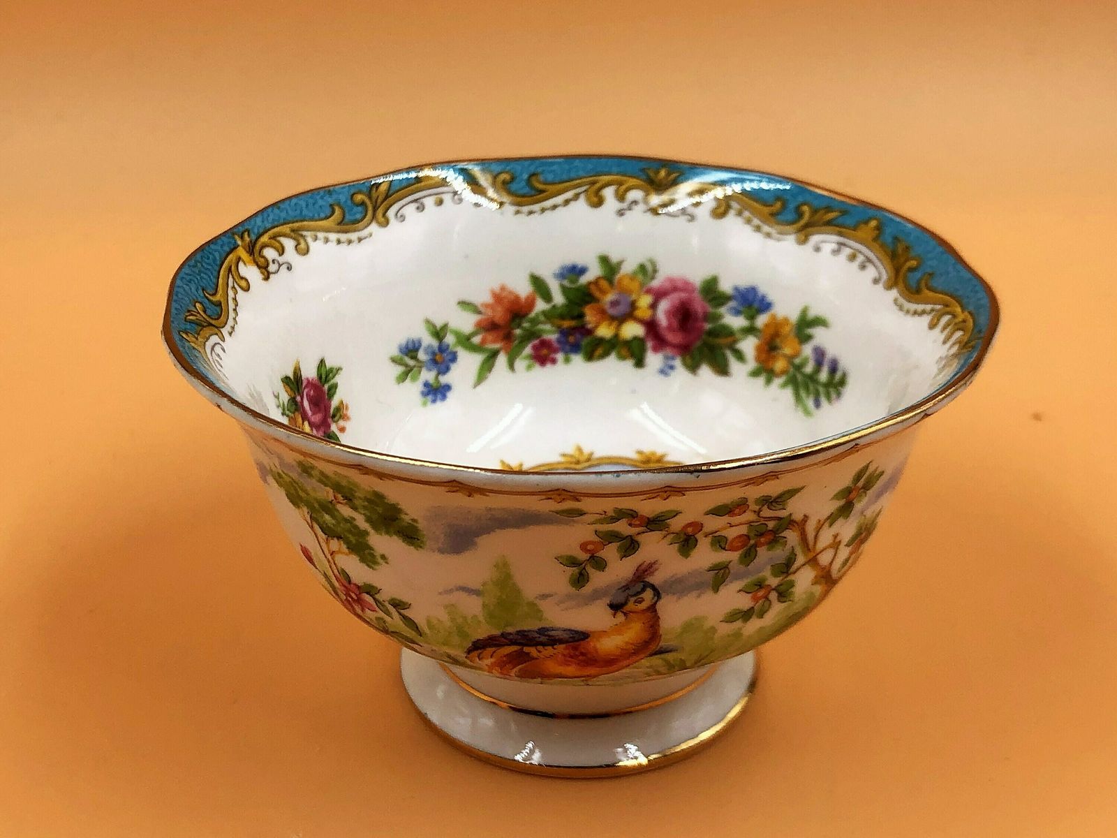 Vintage Royal Albert China Chelsea Bird Design Teal Creamer And Open Sugar Bowl Set. No. 839184. photo buy