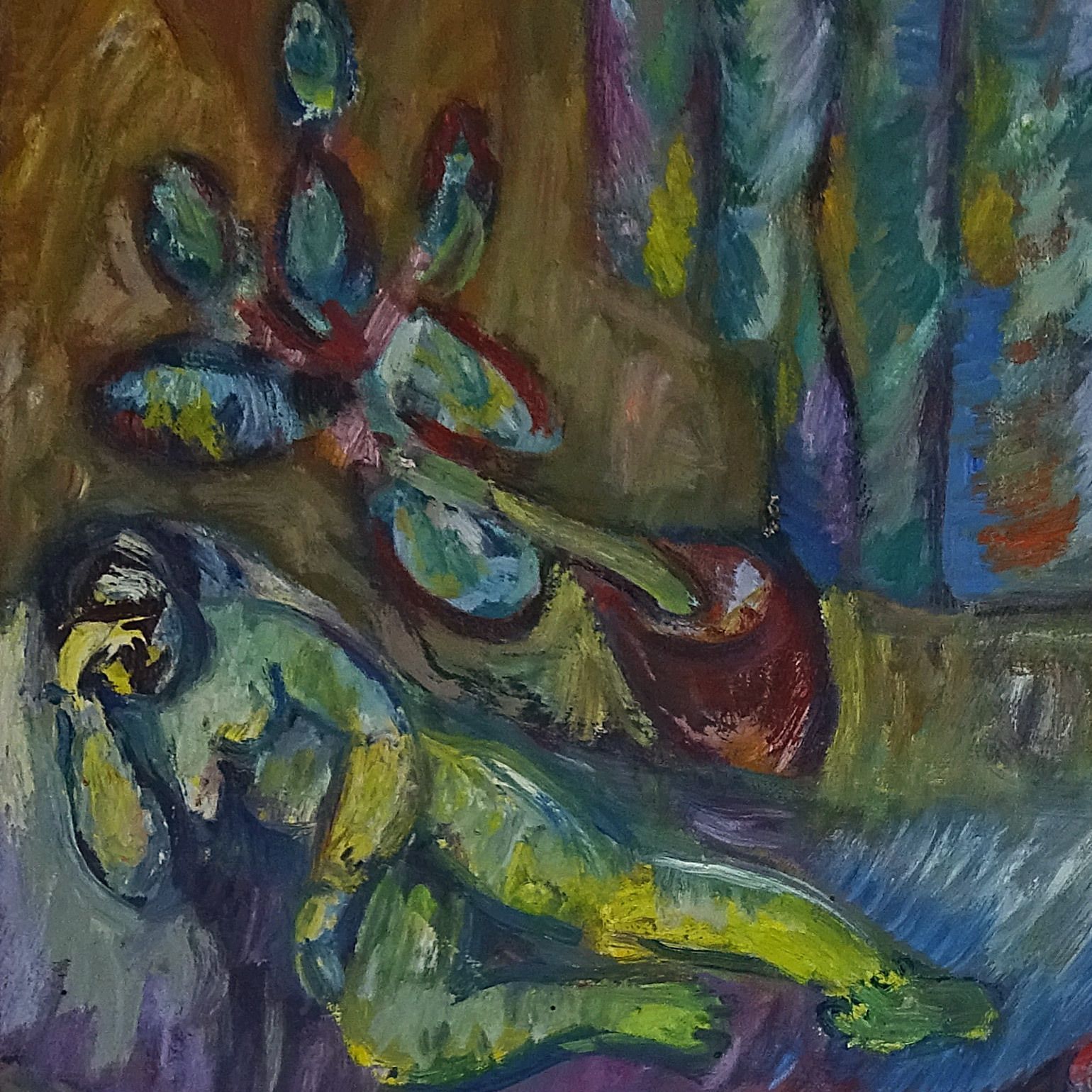 Intense 1968 Signed French Interior Oil Painting: David Messer photo for sale