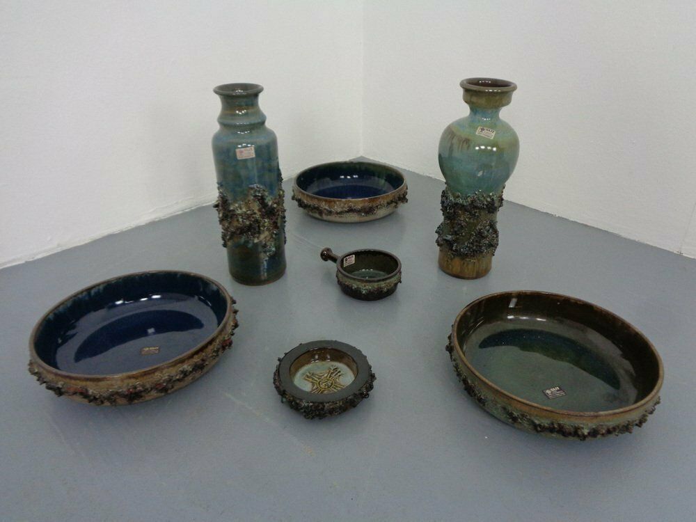 Glit Lava Ceramics Bowls & Vases By Ragnar Kjartansson, 1960s, Set Of 7