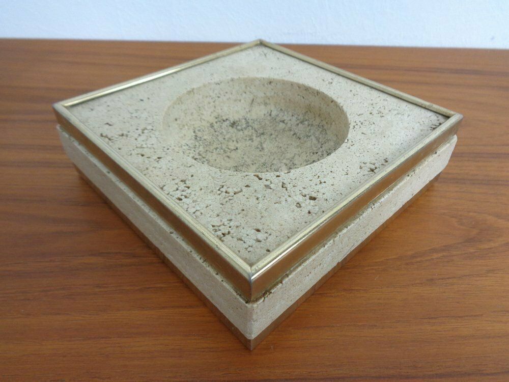 Travertin & Brass Ashtray By Fratelli Mannelli, Italy, 1970s photo for sale
