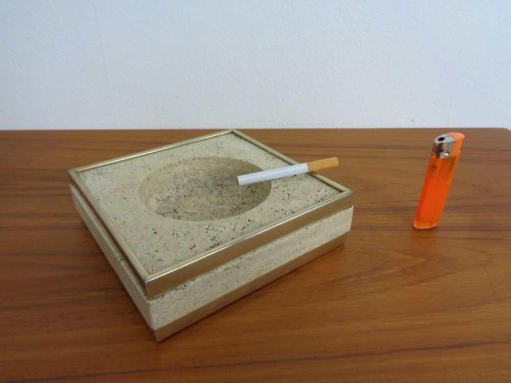 Travertin & Brass Ashtray By Fratelli Mannelli, Italy, 1970s photo Home Decor