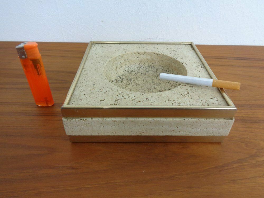 Travertin & Brass Ashtray By Fratelli Mannelli, Italy, 1970s photo 201.0
