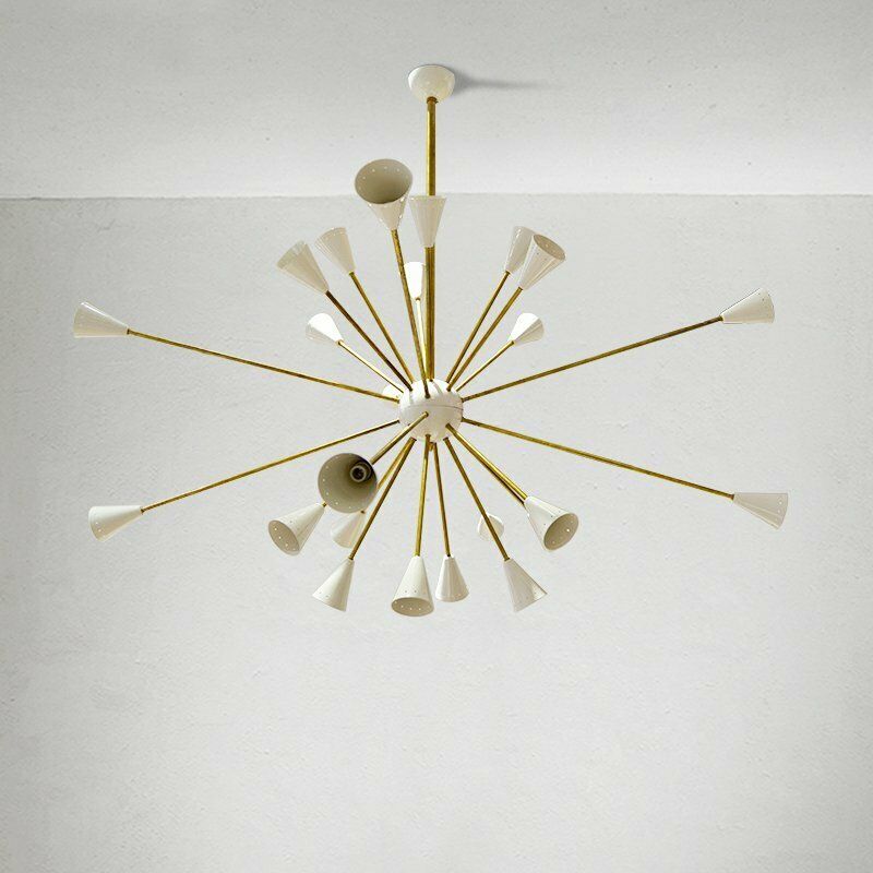 Italian Brass And Ivory Sputnik Chandelier, 1950s photo Lighting