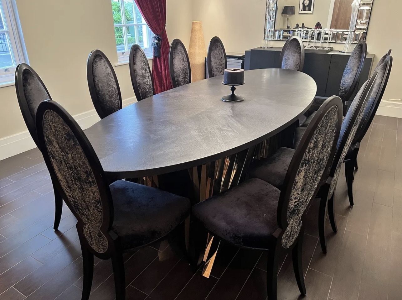 1990.0 Wychwood Black Oak Dining Table With 8 Tall Sumptuous Dining Chairs photo