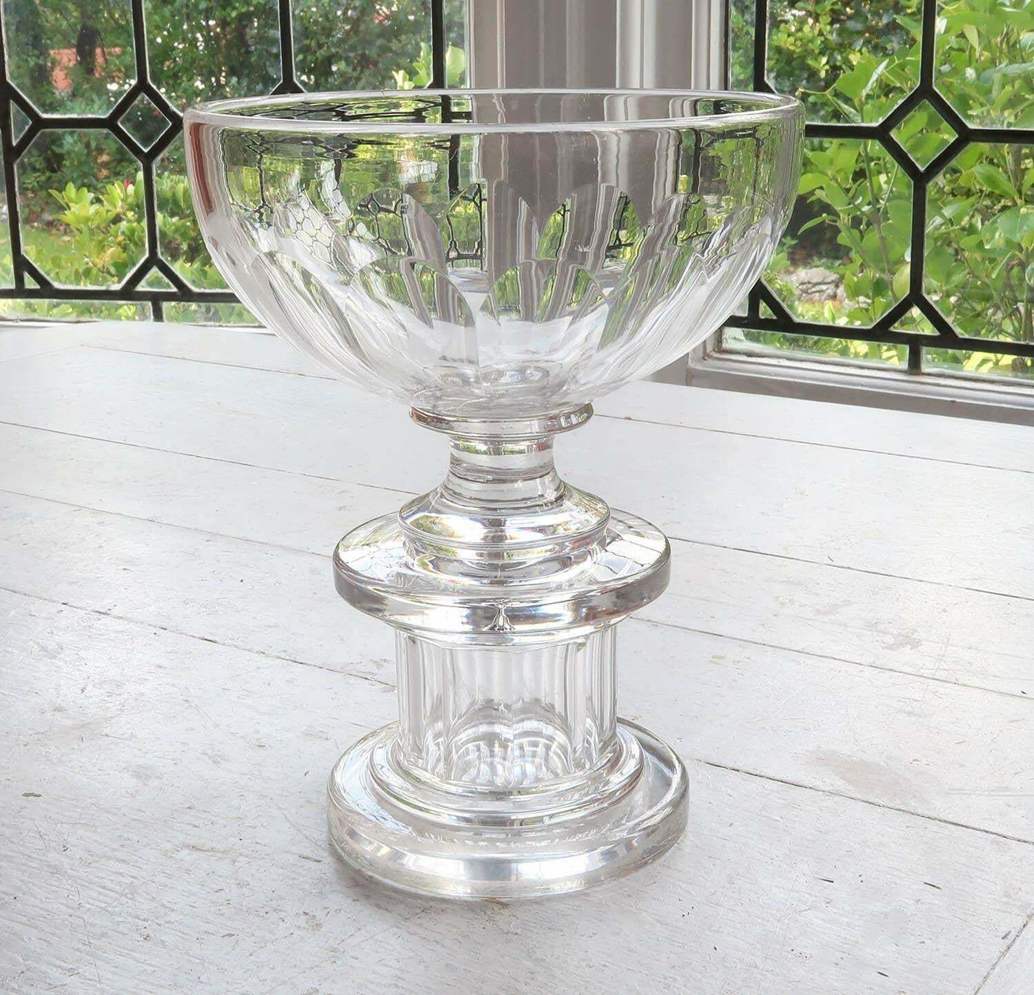 Large Antique Georgian Style Glass Pedestal Bowl, English, 19th Century photo for sale