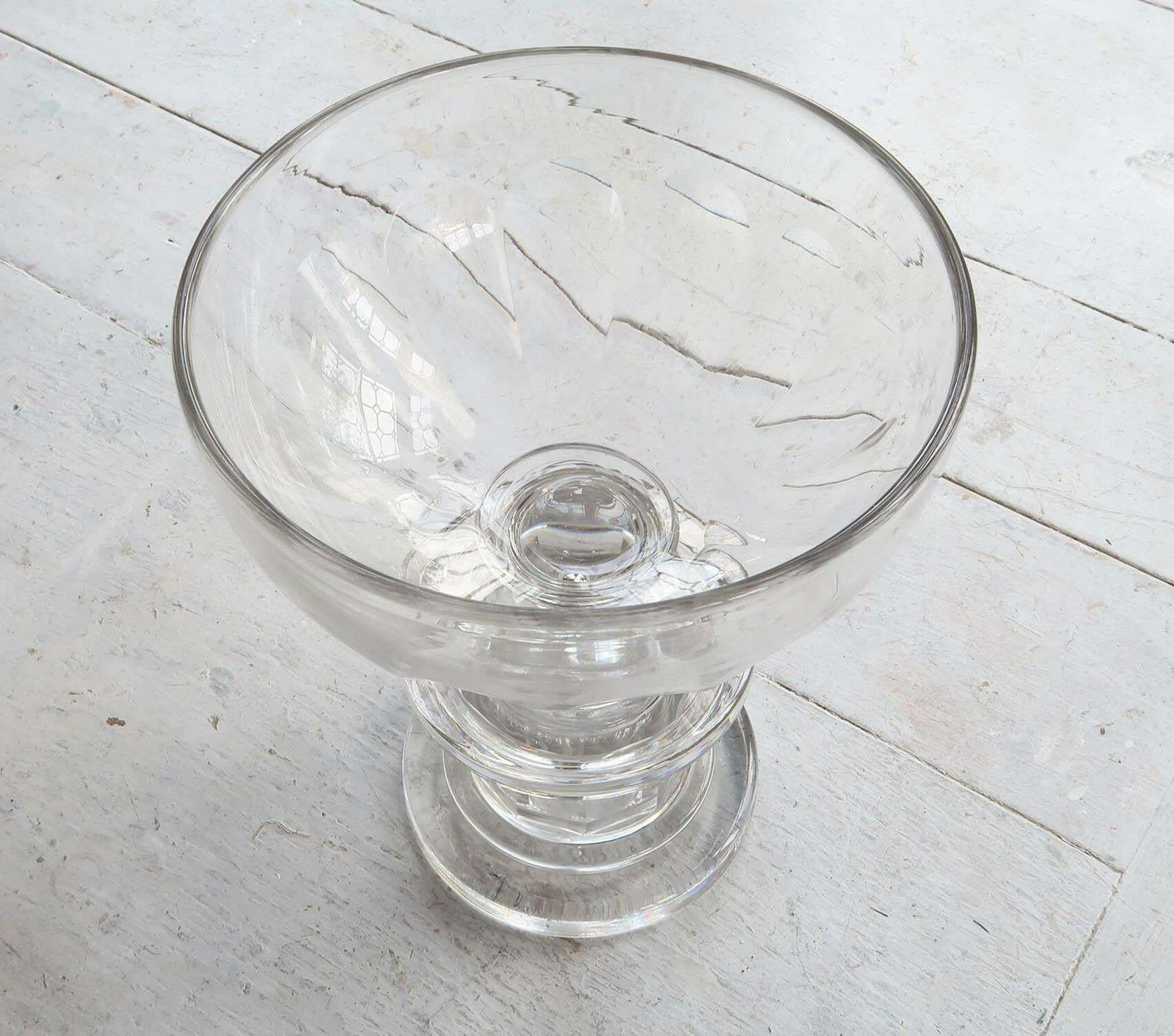 Large Antique Georgian Style Glass Pedestal Bowl, English, 19th Century photo vinterior