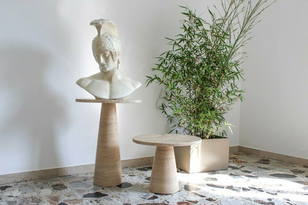 Travertine Tables By Angelo Mangiarotti, Italy, 1970s, Set Of 2 photo vinterior