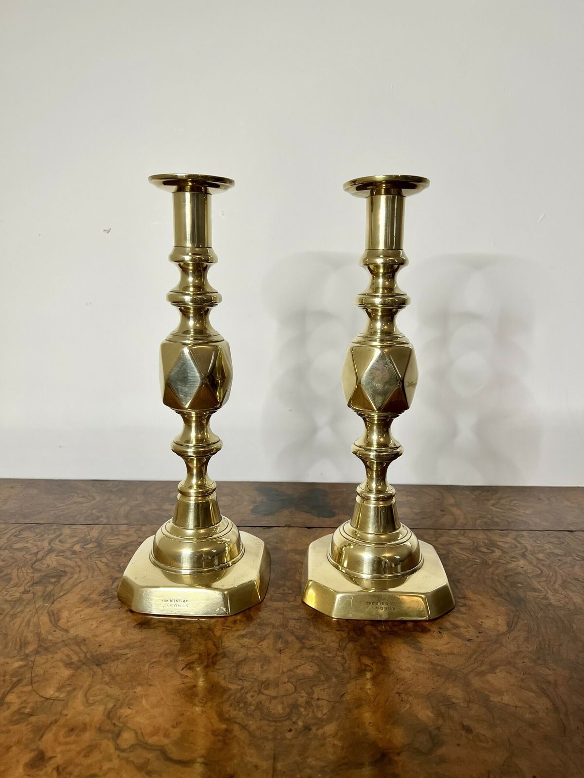 Large Pair Of Antique Quality Brass Candlesticks King Of Diamonds photo Home Decor