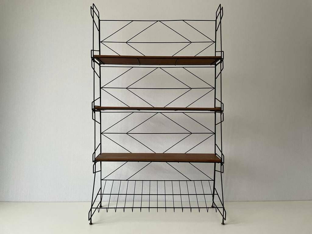 Italian Design Wire Structured Self Standing Shelf Unit With 3 Shelves And 1 Magazine Rack, 1960s, Italy