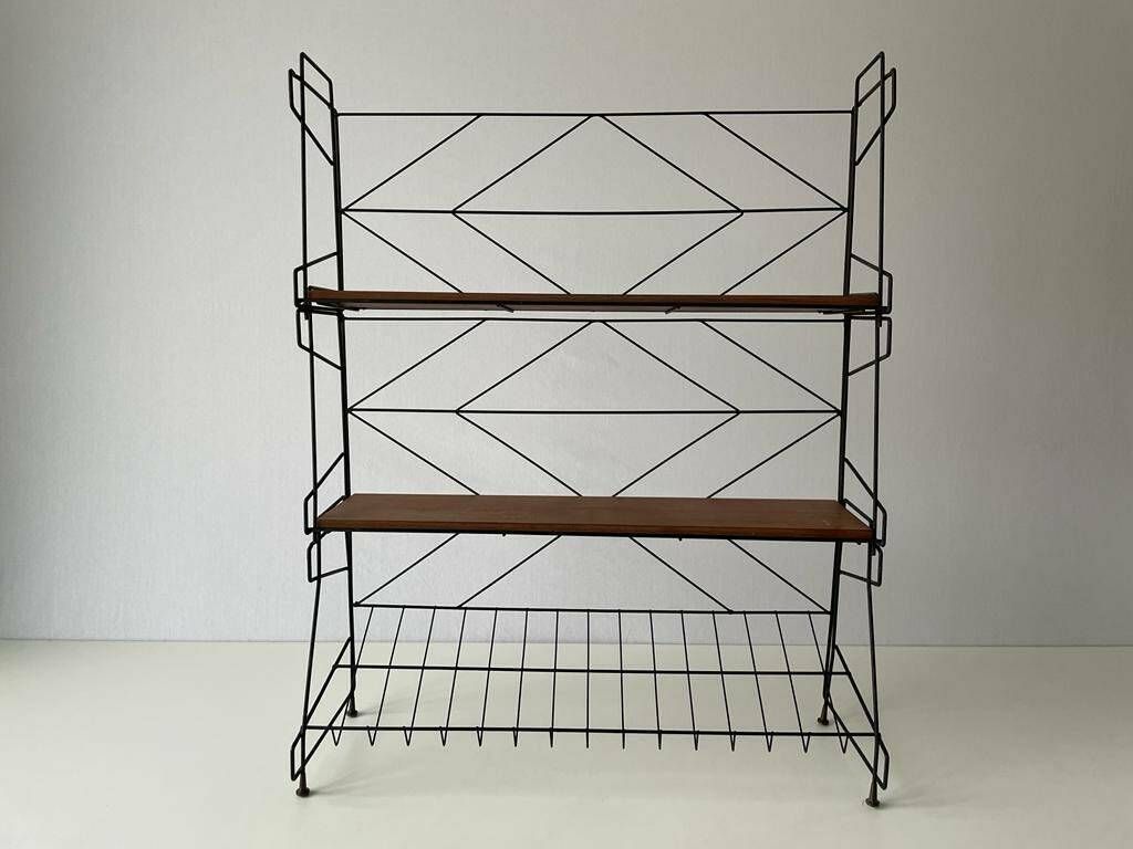 photo furniture Italian Design Wire Structured Self Standing Shelf Unit With 3 Shelves And 1 Magazine Rack, 1960s, Italy