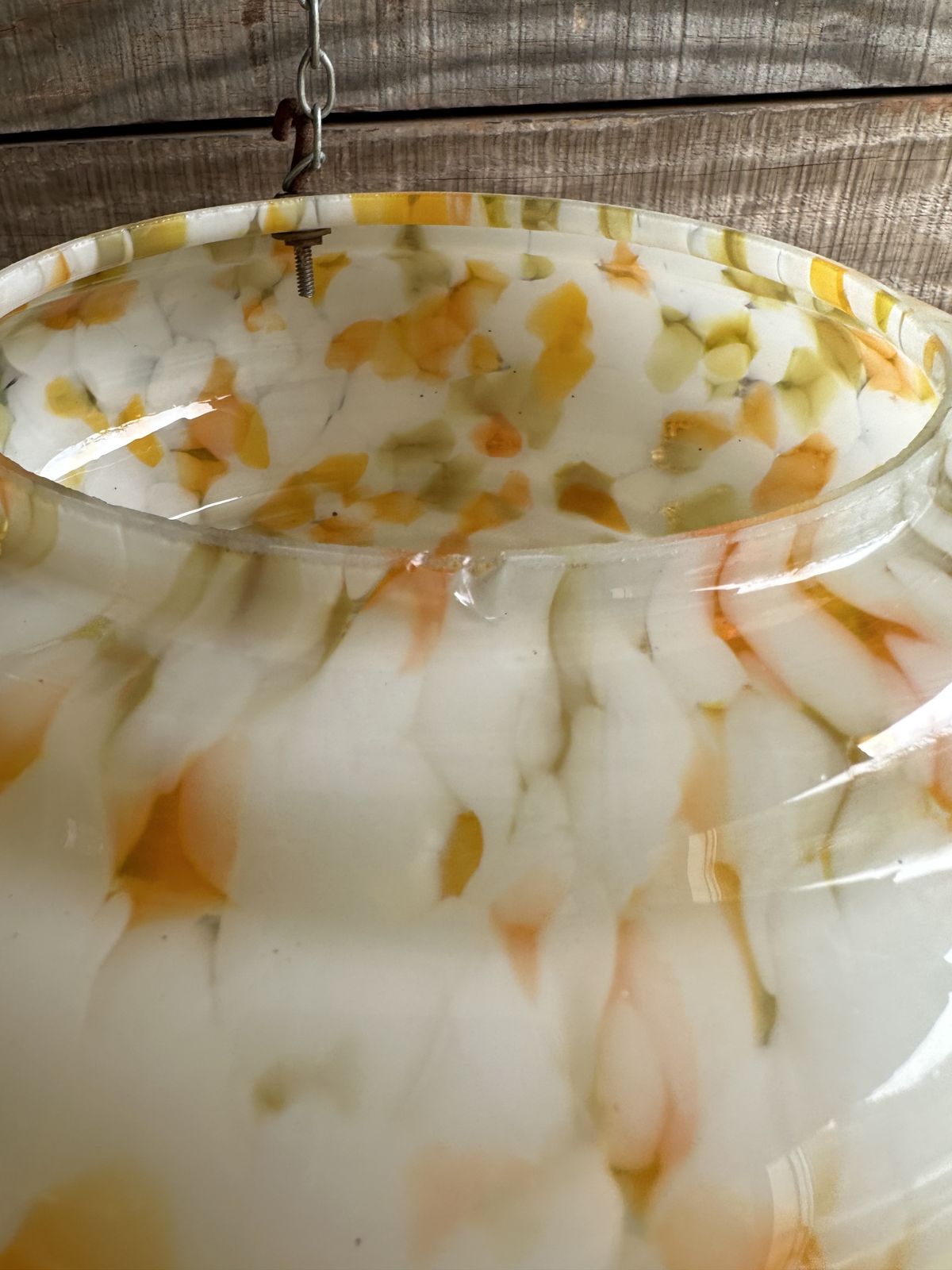 Art Deco Flycatcher Plafonnier Pendant Light Shade In Orange, Green And White photo vinterior