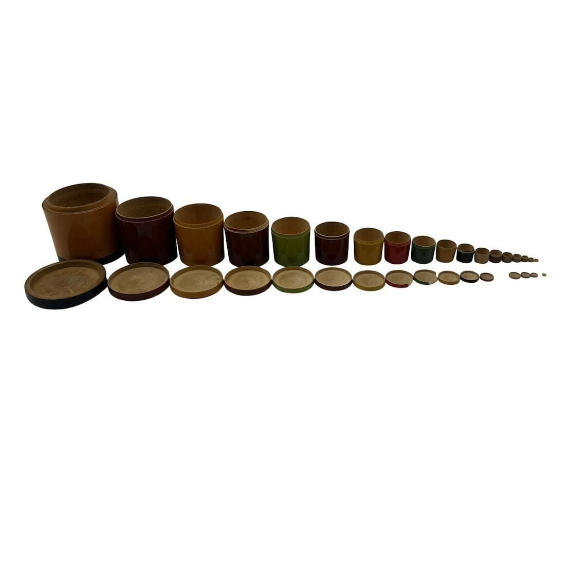 Antique Set Of Wooden Pots And Lids   Russian Doll Style   18 Pots   16 Lids   Treen photo furniture