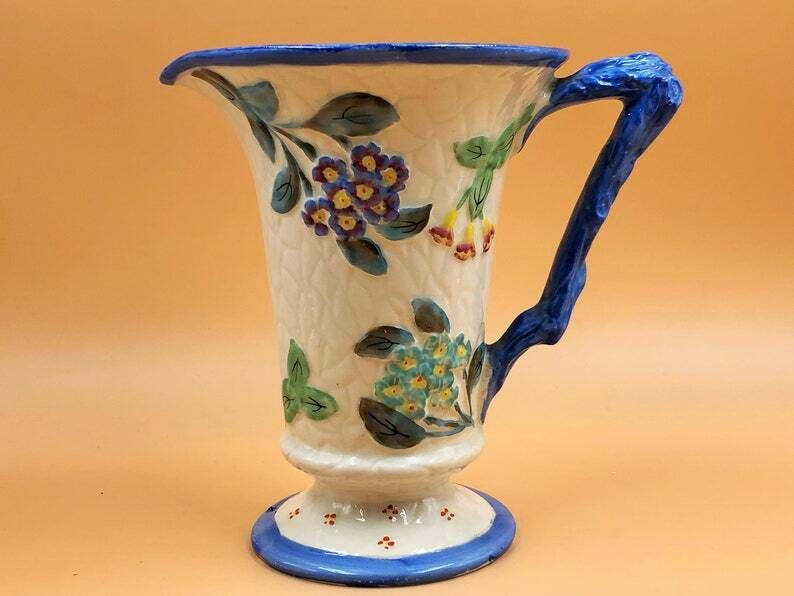 Art Deco James Kent Fenton Polyanthus Large Majolica Jug / Pitcher. 1930's. 7".