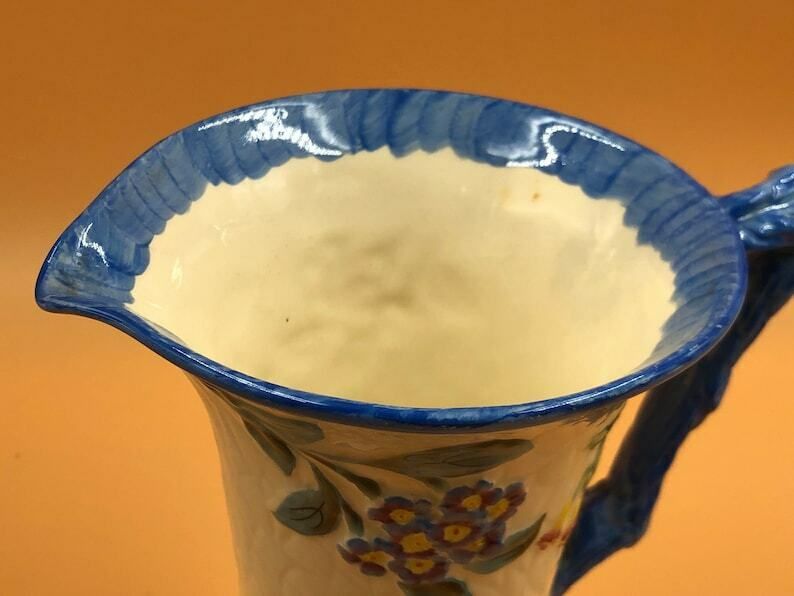 Art Deco James Kent Fenton Polyanthus Large Majolica Jug / Pitcher. 1930's. 7". photo vinterior