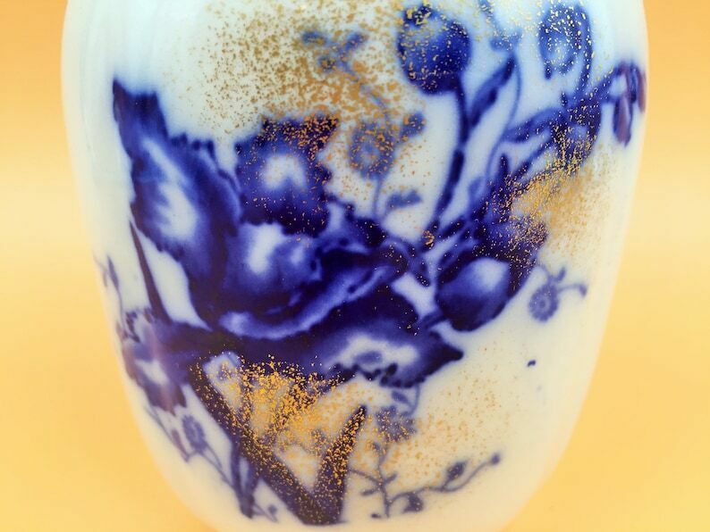 Beautiful Antique John Maddock & Sons Royal Vitreous Orchid Design Flow Blue Vase. C1890. photo Home Decor