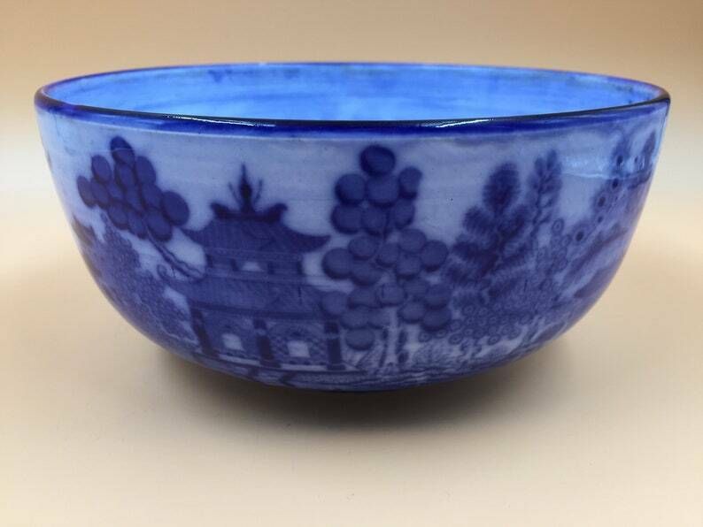 Antique Minton Pottery Flow Blue Willow Pattern Large Bowl. C1891 1912. photo furniture