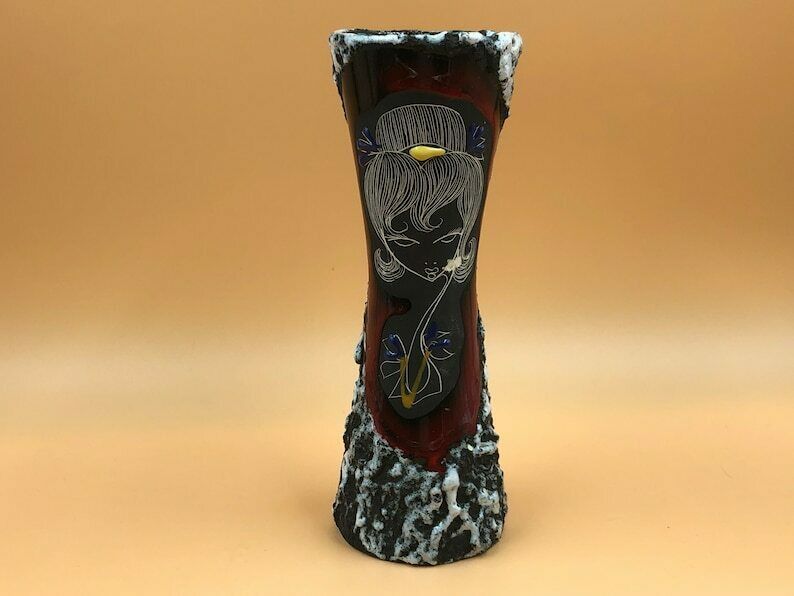 Mcm Augusto Giulianelli Italian San Marino Fat Lava / Enamel Sgraffito Wall Plaque / Charger & Vase. photo vinterior