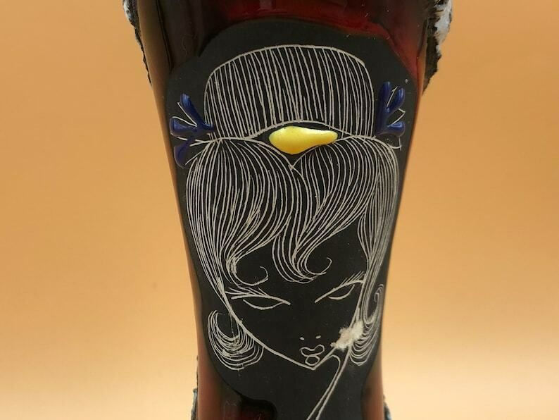 Mcm Augusto Giulianelli Italian San Marino Fat Lava / Enamel Sgraffito Wall Plaque / Charger & Vase. photo buy
