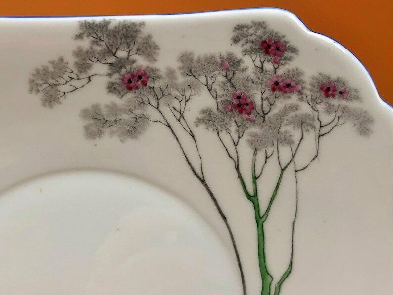 Vintage Shelley China gemaakt voor Lawleys, Apple Blossom patroon, cake/sandwich serveerschaal. 0148. photo Woonaccessoires