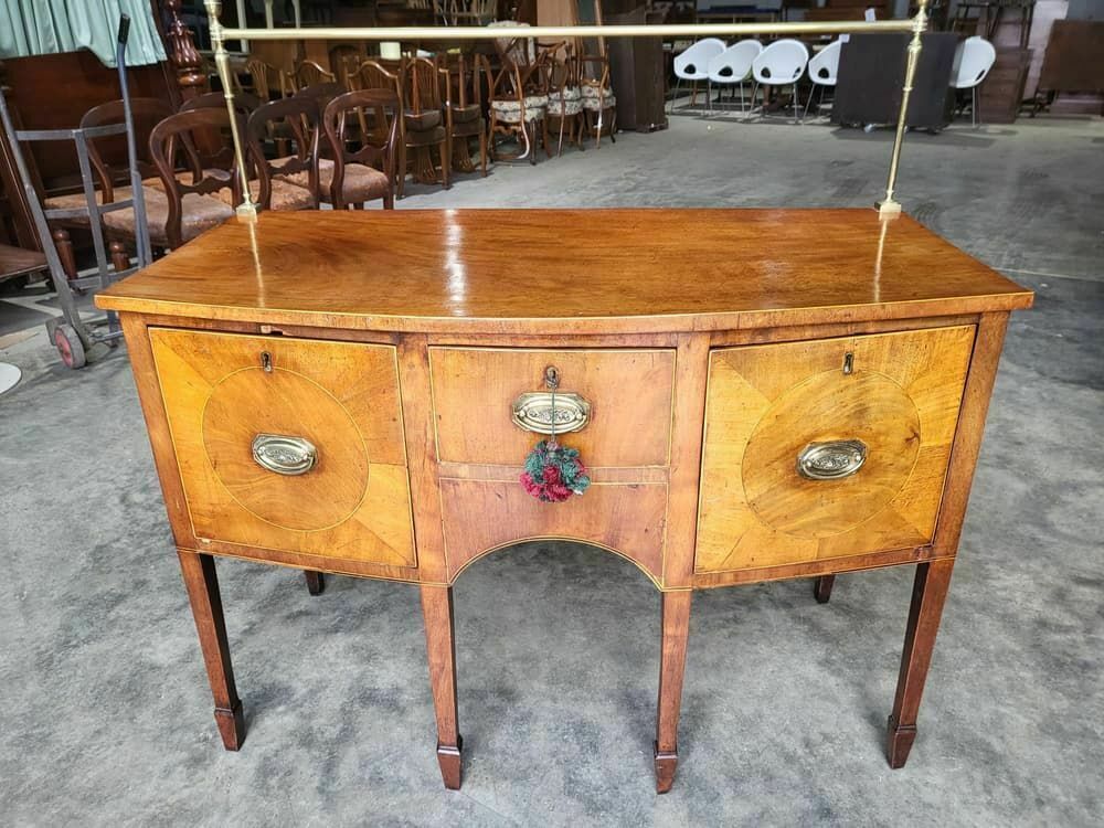Antique Georgian Walnut Small Bow Front Sideboard 3 Drawers Tapered Legs