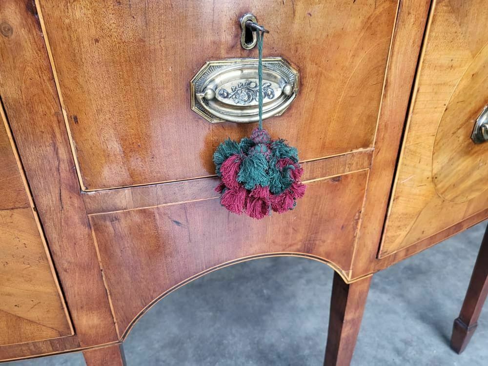 Antique Georgian Walnut Small Bow Front Sideboard 3 Drawers Tapered Legs photo Furniture