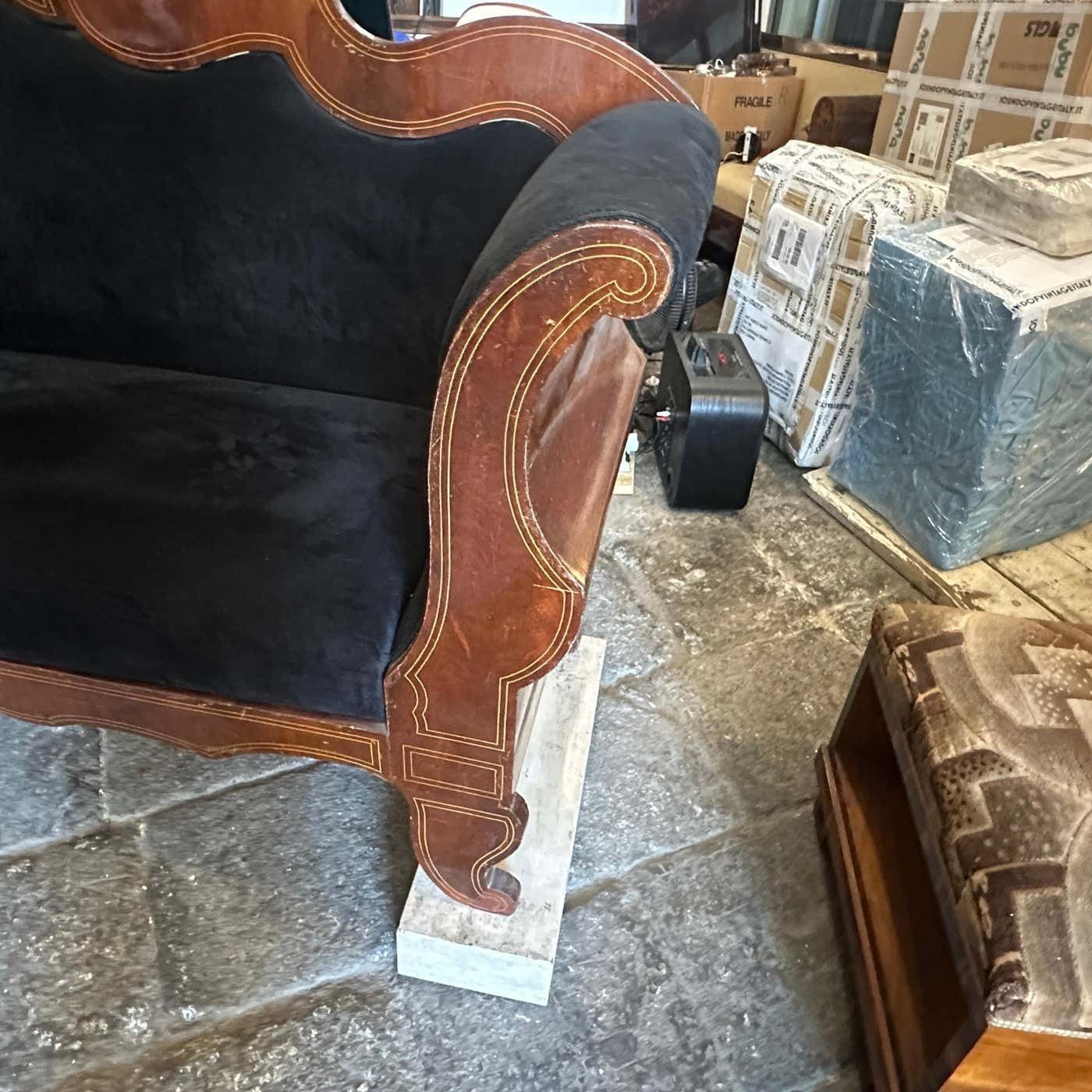 C. 1840 Charles X Inlaid Wood And Black Velvet Sicilian Sofa photo 5150.0