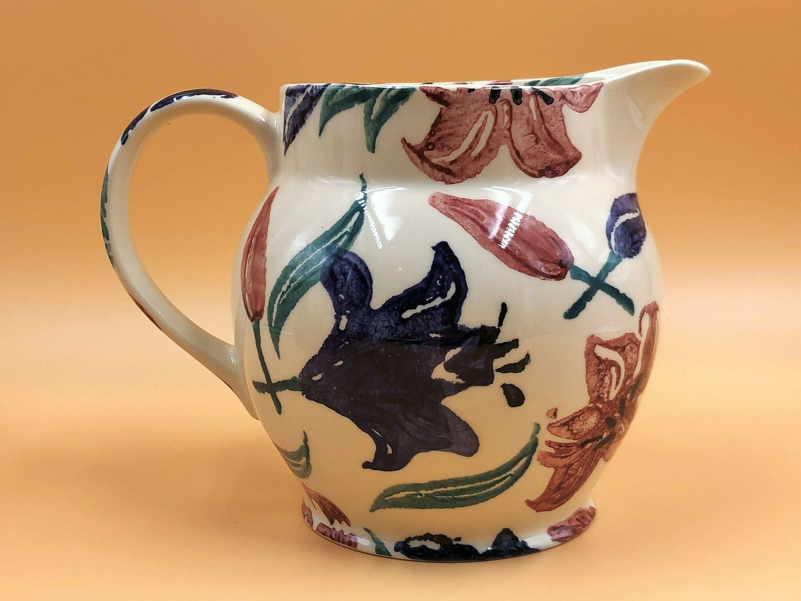 Emma Bridgewater Pottery Purple And Pink Spongeware Lilies 1.5 Pint Jug / Pitcher. C1989   90.   Free Uk Post photo for sale