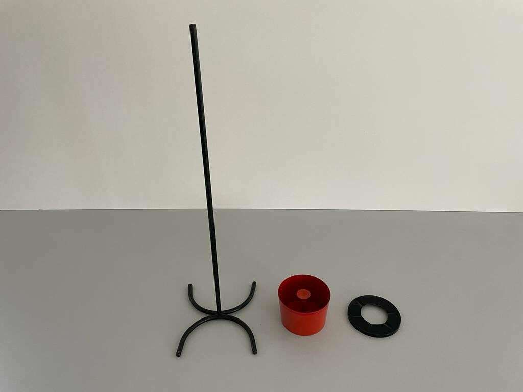 photo furniture Red And Black Metal Italian Design Unusual Floor Ashtray With Arc Foots, 1970s