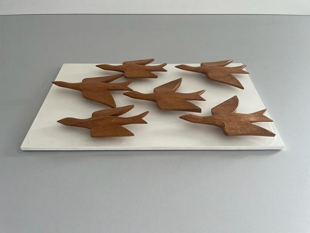 German Modern 6 Flying Birds Made Of Wood Wall Art, 1960s, Germany photo 622.0