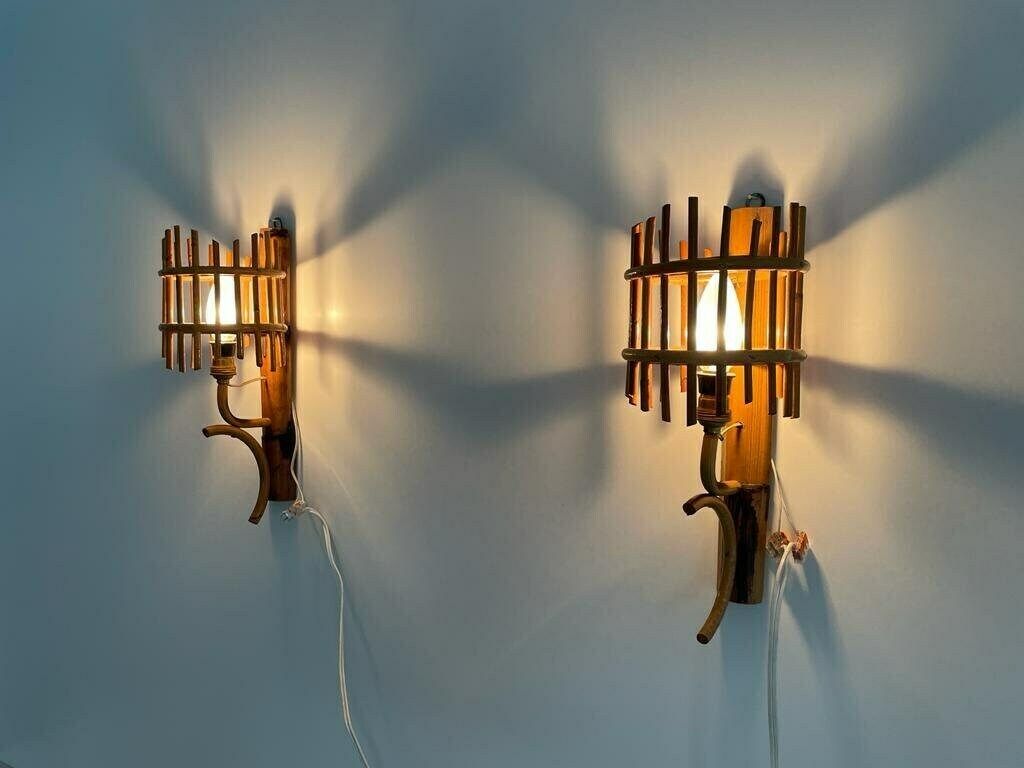Italian Mid Century Bamboo Pair Of Wall Lamps, 50s/60s, Italy
