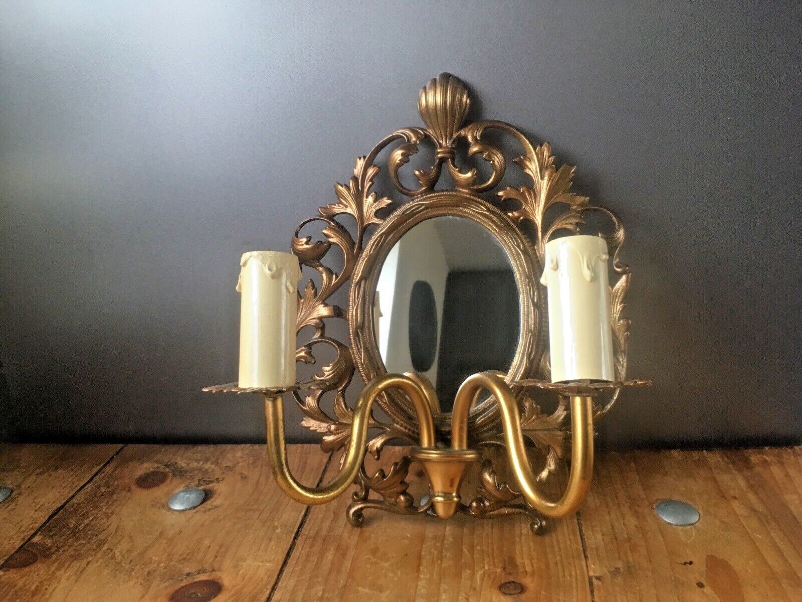 Antique Louis XV French Gilt Bronze Rococo Mirror Sconce Wall Light Beatrice photo vinterior