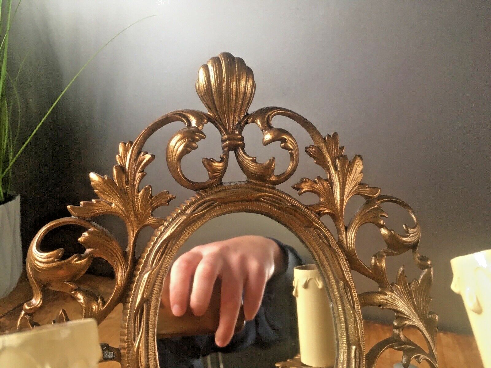 photo for sale Antique Louis XV French Gilt Bronze Rococo Mirror Sconce Wall Light Beatrice