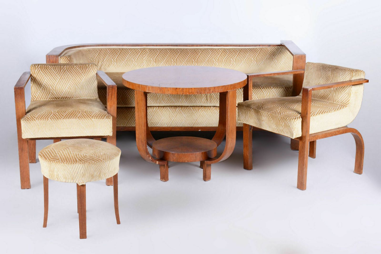 Palisander Set With Coffee Table, Art Deco, Restored, France, 1920s
