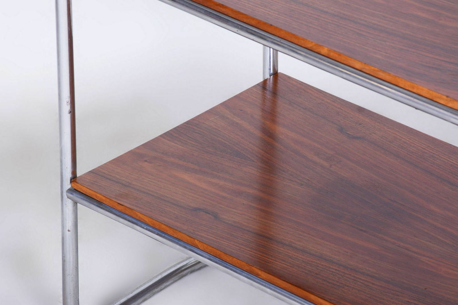 Restored Bauhaus Side Table, Walnut, Chrome Plated Steel, Czech, 1930s photo buy