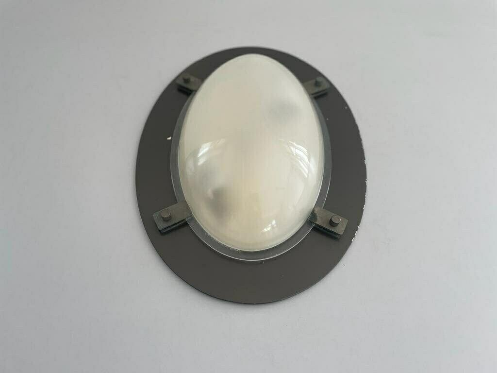 Italian Oval Glass & Black Backplate Industrial Wall Or Ceiling Lamp, 1960s, Italy