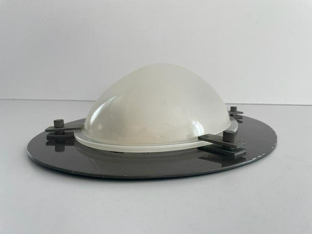 Italian Oval Glass & Black Backplate Industrial Wall Or Ceiling Lamp, 1960s, Italy photo furniture