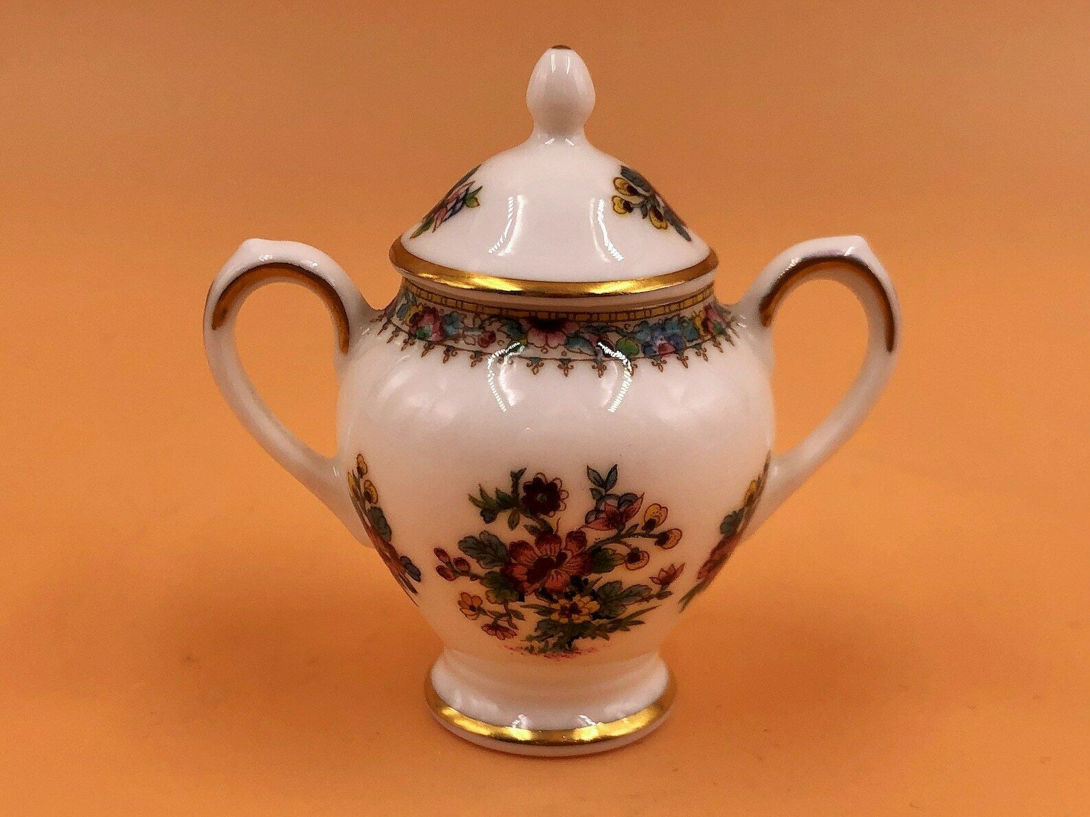 photo furniture Coalport China Ming Rose Miniature 8 Piece Cabinet Coffee Set. Coffee Pot, Creamer, Sugar, & 1 Trio